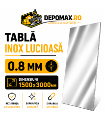 Tabla inox lucioasa BA, 0.8 x 1500 x 3000 mm, 4.5 mp Tabla inox lucioasa BA, 0.8 x 1500 x 3000 mm, 4.5 mp